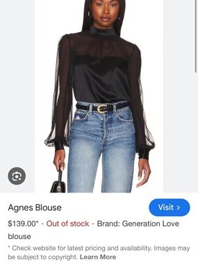 Generation Love Agnes Black Satin & Sheer Mock-Neck Blouse